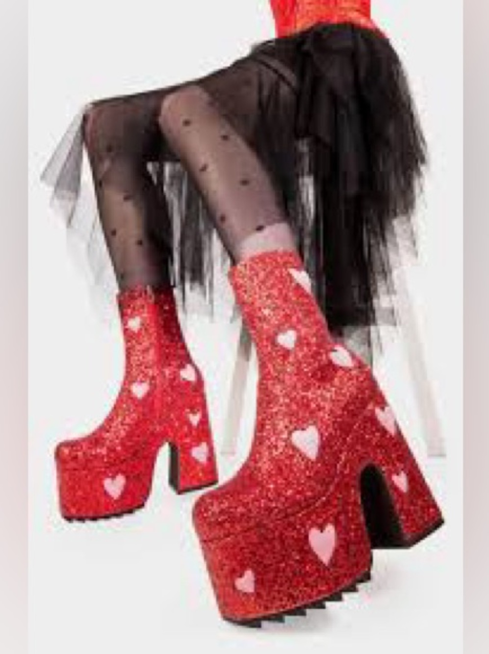 NWOT 💗Lamoda Red Glitter KEEPER CHUNKY PLATFORM ANKLE BOOTS 🩷